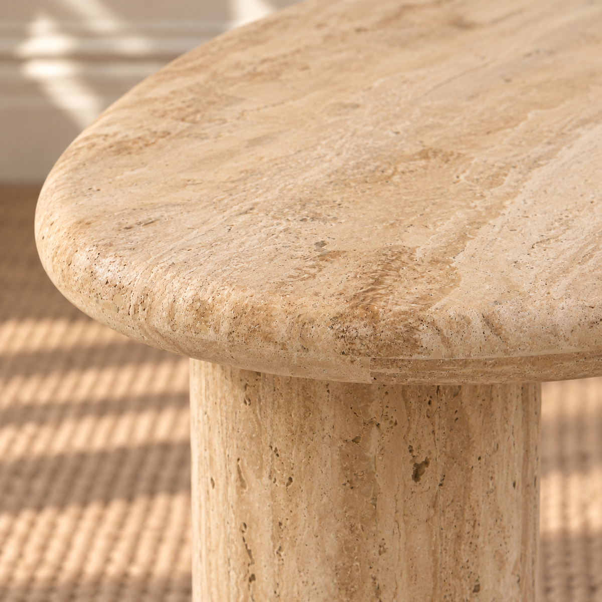 Eisley Triple Pedestal Travertine Coffee Table
