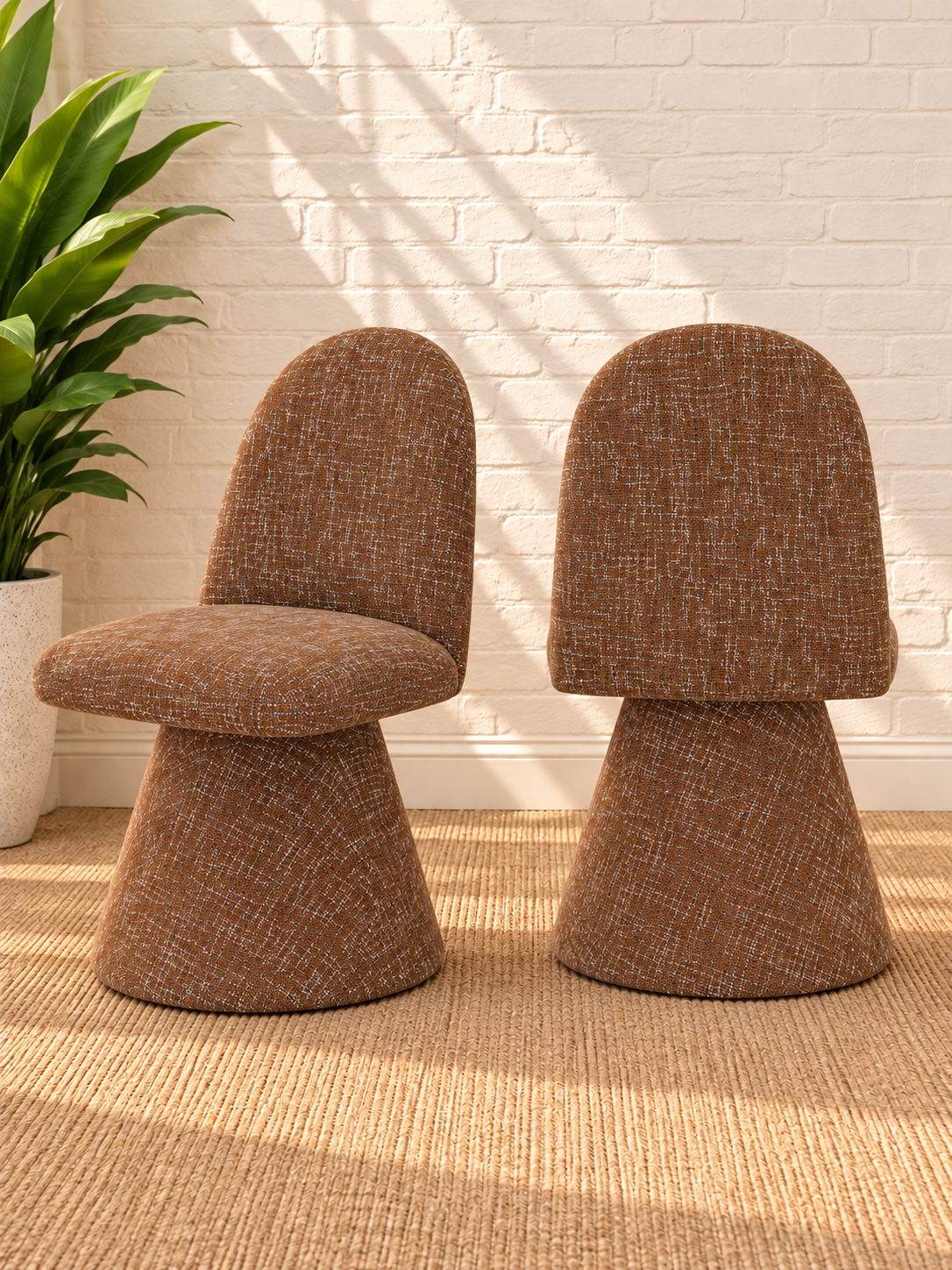 Ethel Upholstered Interwoven Fabric Dining Chair in Spiced Cognac