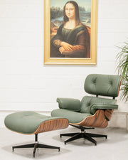 Sage Green Leather Iconic Chair and Ottoman