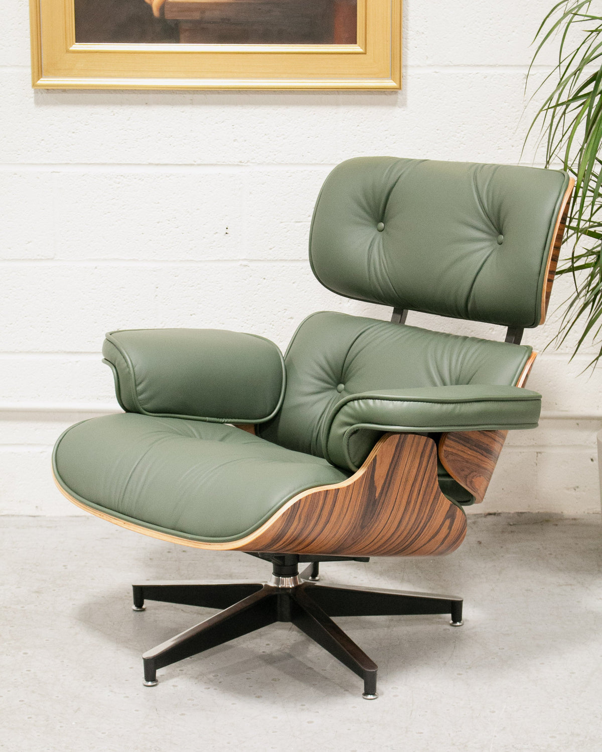 Sage Green Leather Iconic Chair and Ottoman
