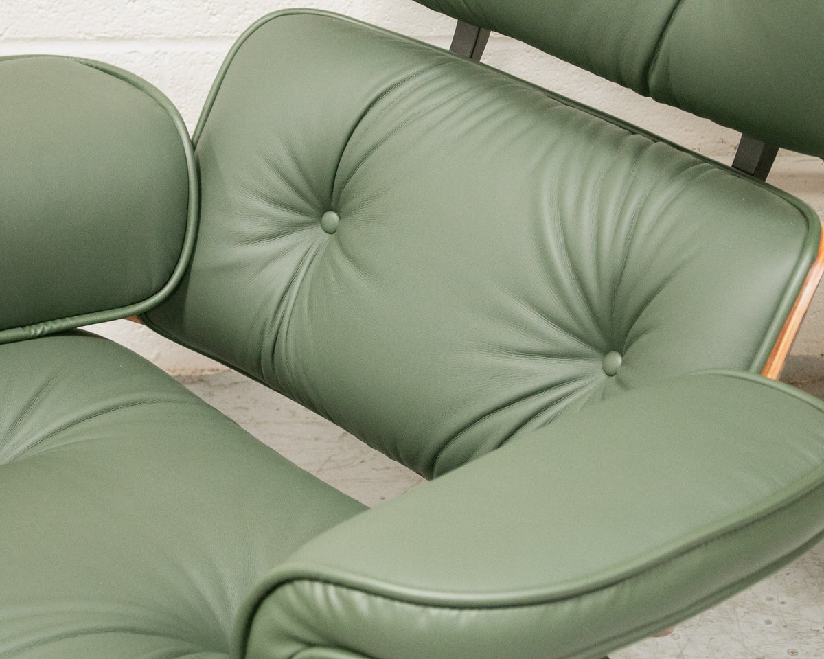 Sage Green Leather Iconic Chair and Ottoman