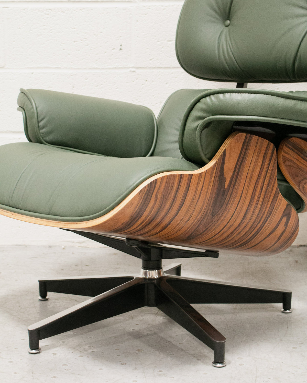 Sage Green Leather Iconic Chair and Ottoman