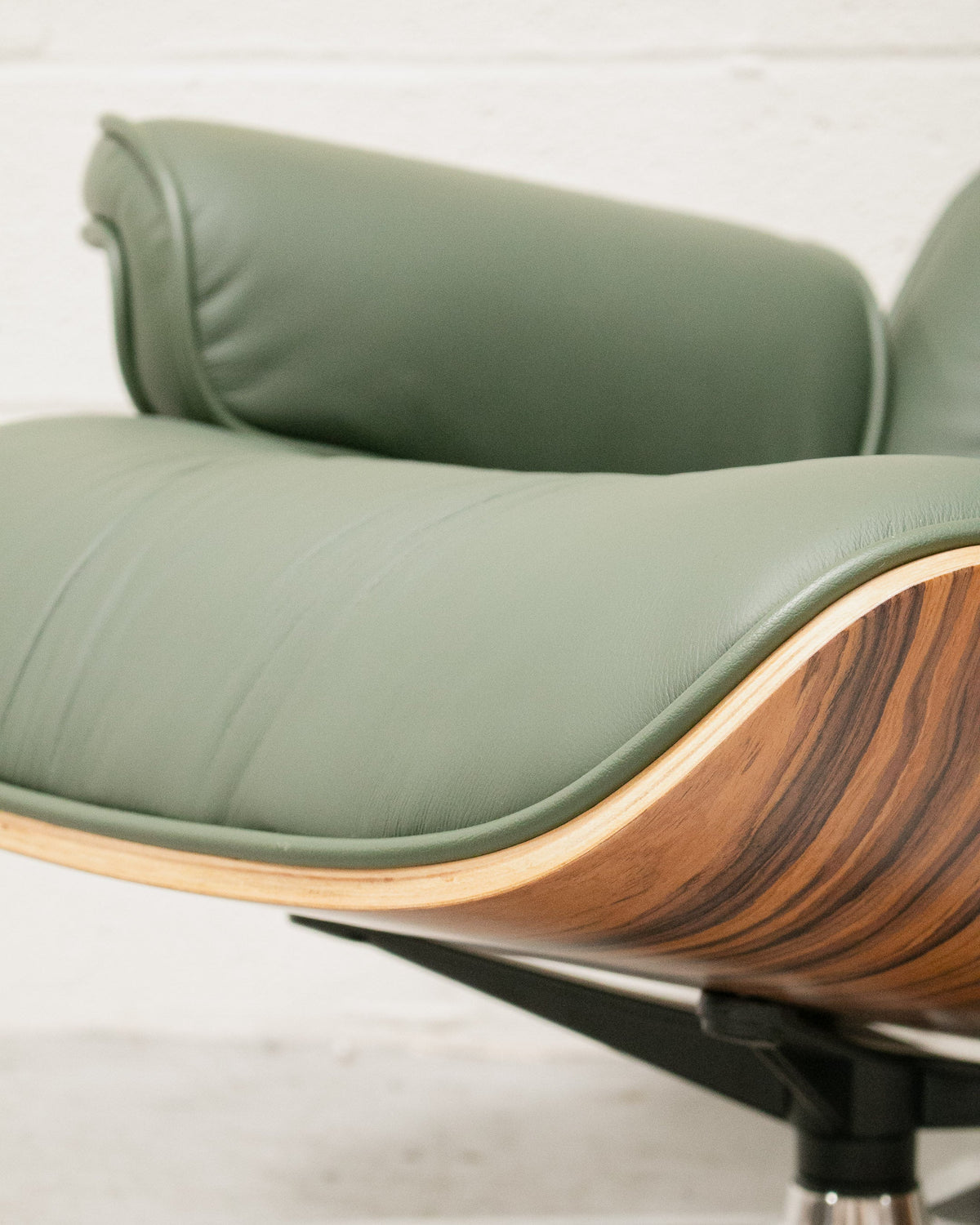Sage Green Leather Iconic Chair and Ottoman