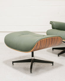 Sage Green Leather Iconic Chair and Ottoman