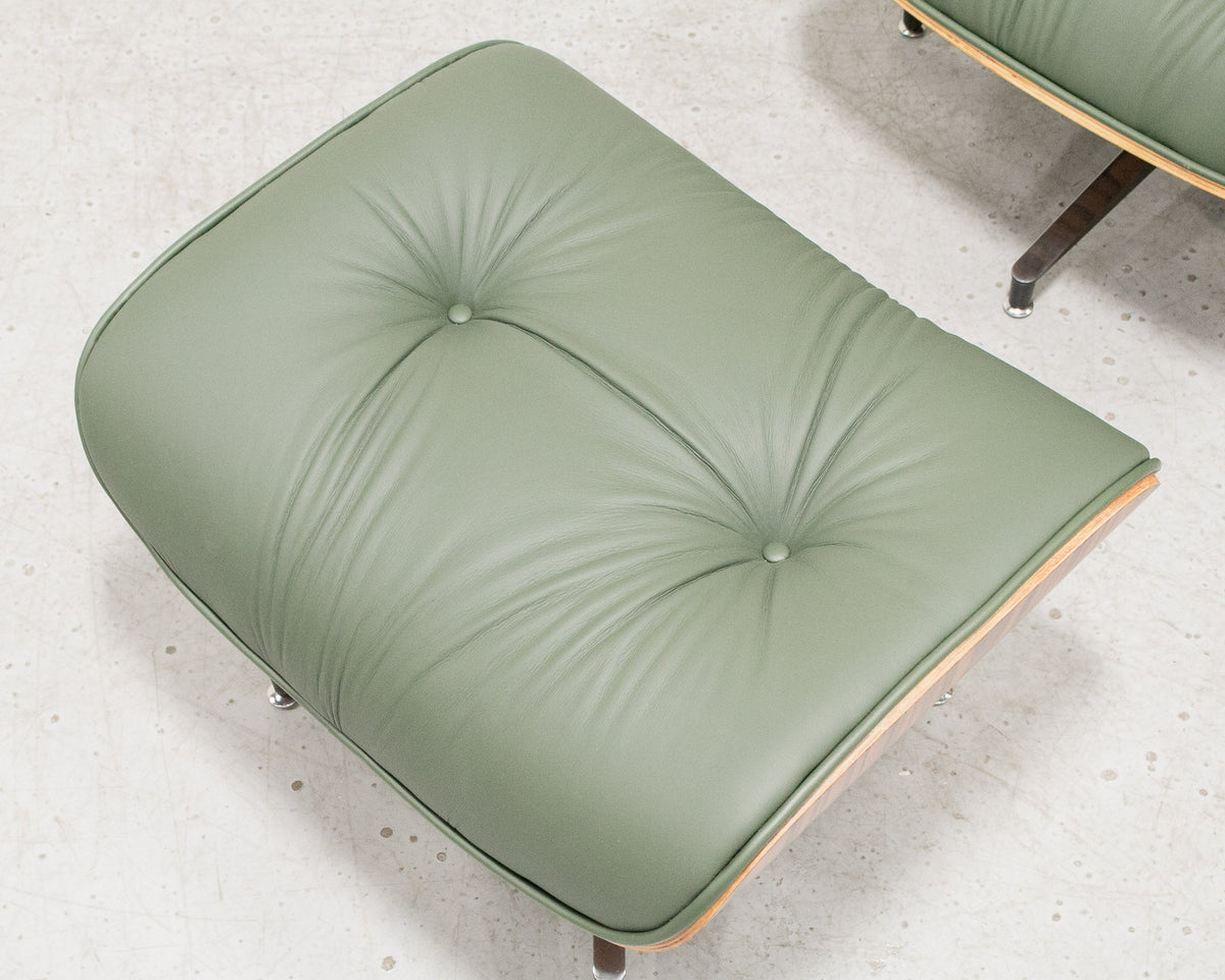 Sage Green Leather Iconic Chair and Ottoman