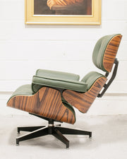Sage Green Leather Iconic Chair and Ottoman