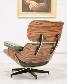 Sage Green Leather Iconic Chair and Ottoman