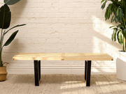 Handmade Modern Slatted Wood Bench with Sculptural Base