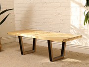 Handmade Modern Slatted Wood Bench with Sculptural Base