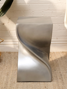 Sculptural Metallic Twist Pedestal Side Table with Hourglass Form