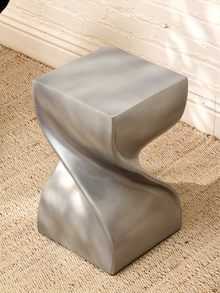 Sculptural Metallic Twist Pedestal Side Table with Hourglass Form