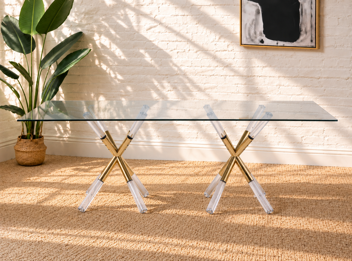 Flavia Glass Dining Table with Gold Accents