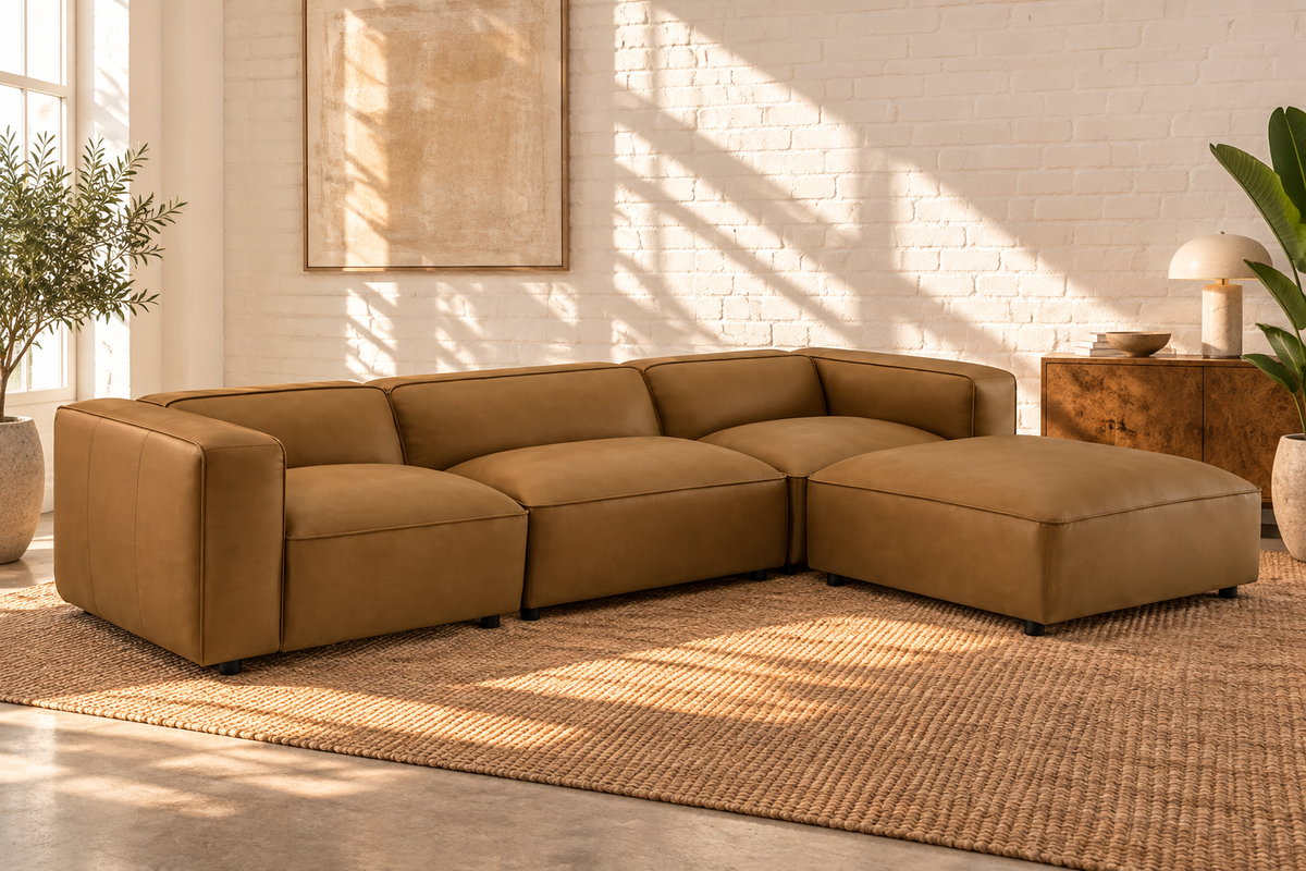 Florence Four Piece Sectional Sofa in Caramel