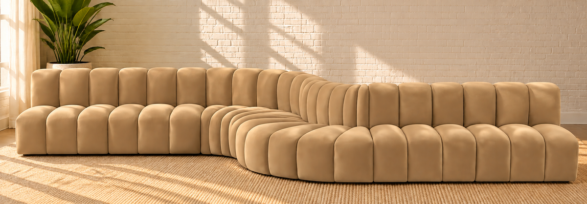 Hampton 8-Piece Arc Velvet Sectional Sofa in Honey Beige