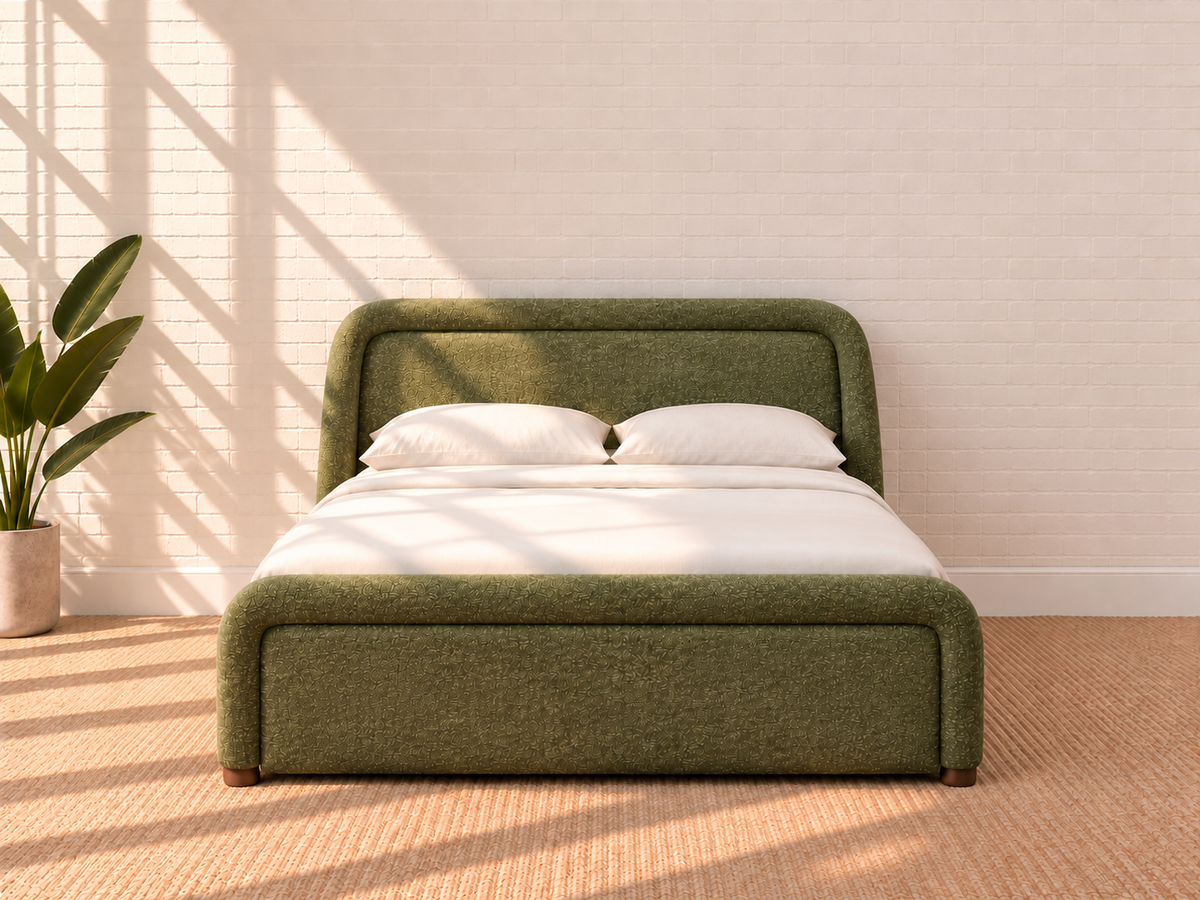 Harlynn Upholstered Queen Size Platform Bed in Wild Sage