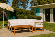 Mareena Outdoor Teak Sectional Sofa with Coffee Table
