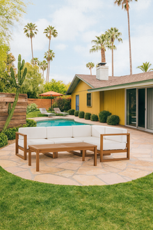 Mareena Outdoor Teak Sectional Sofa with Coffee Table