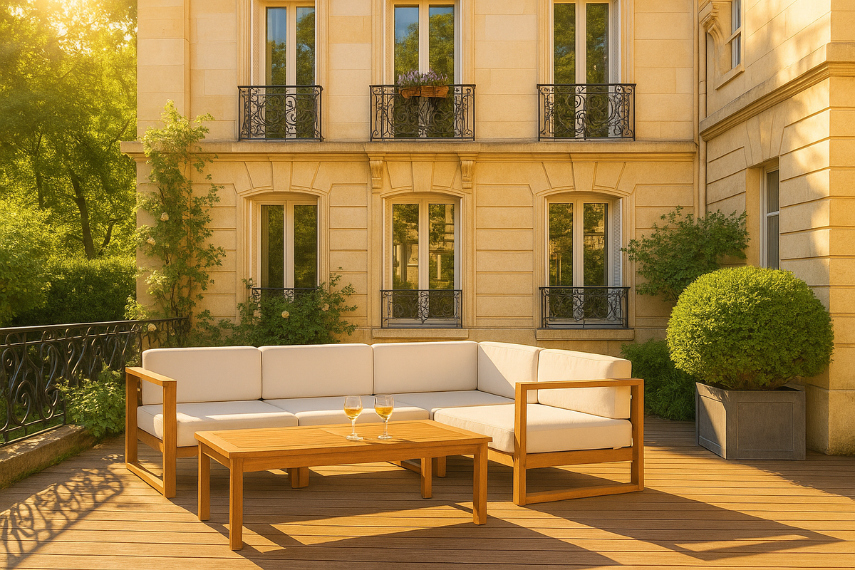Mareena Outdoor Teak Sectional Sofa with Coffee Table