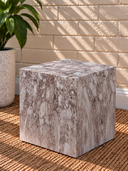 Isobel Cube Side Table in Mocha Marble