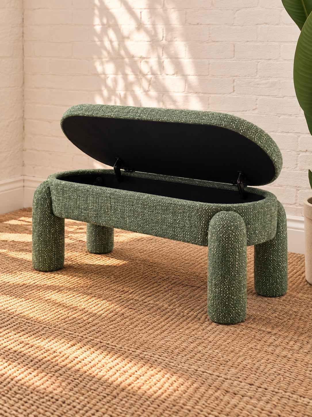 Janela Lift-Up Storage Bench in Olive Sage