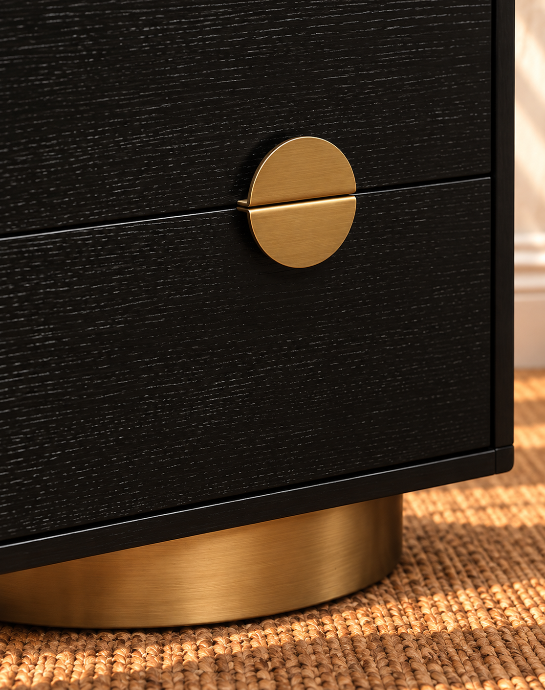 Jimena 2-Drawer Nightstand in Charcoal with Brass Metal Accents