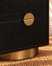 Jimena 2-Drawer Nightstand in Charcoal with Brass Metal Accents