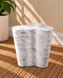 Laura Sculptural Side Table in Arctic Marble