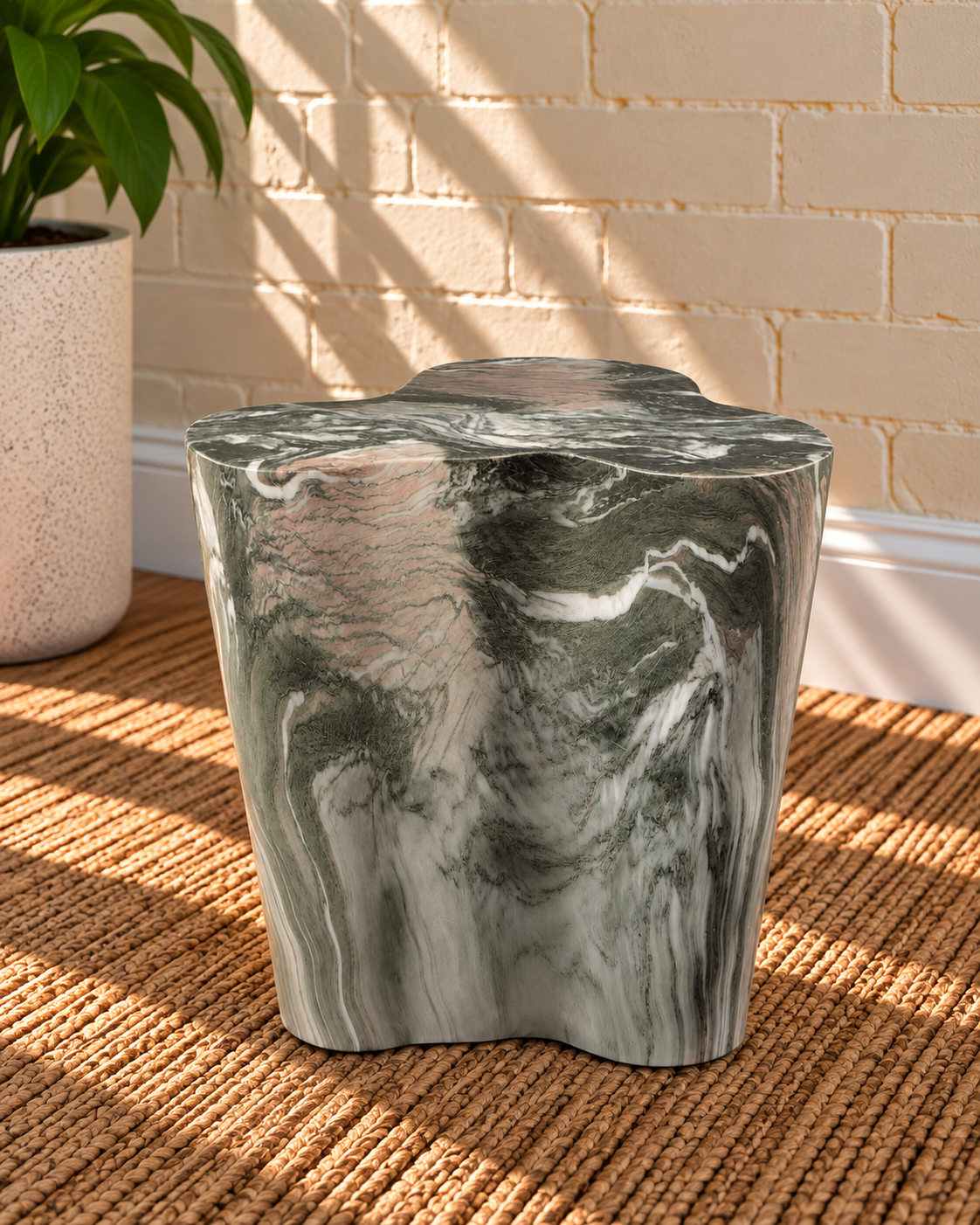 Laura Sculptural Side Table in Mosstone Marble