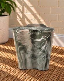 Laura Sculptural Side Table in Mosstone Marble