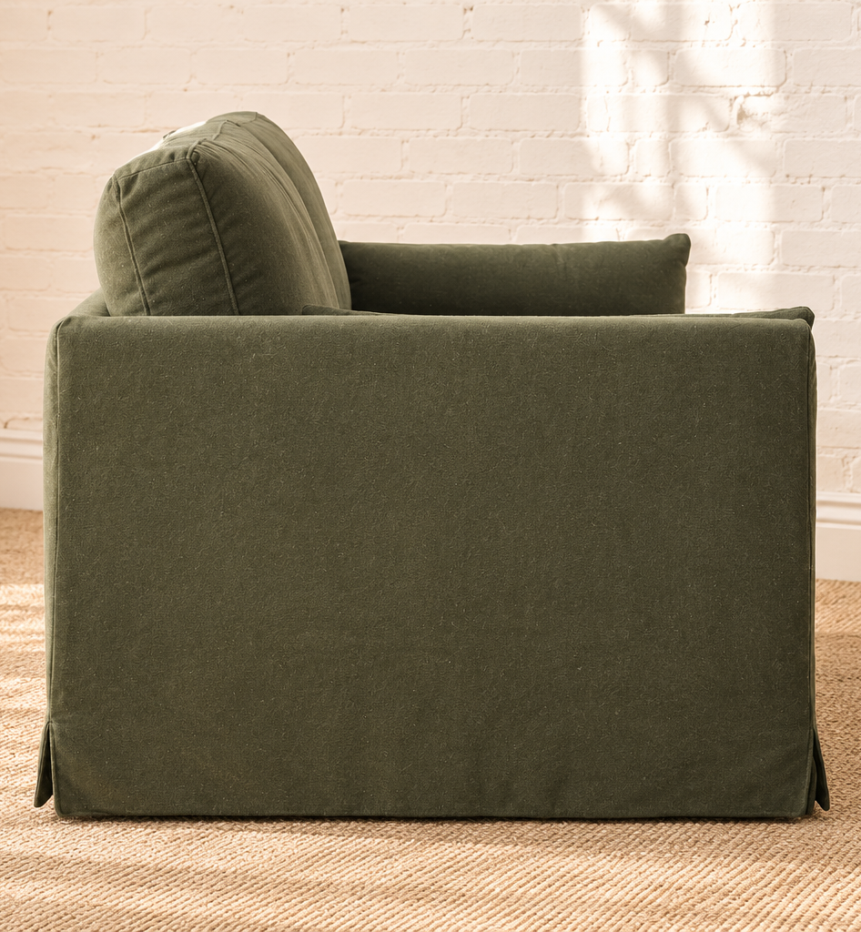 Liana Linen Fabric Sofa in Olive