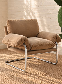 Mara Velvet Lounge Chair in Camel