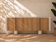 Marlee Faux Travertine Credenza in Natural Oak