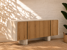 Marlee Faux Travertine Credenza in Natural Oak