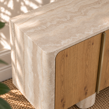 Marlee Faux Travertine Credenza in Natural Oak