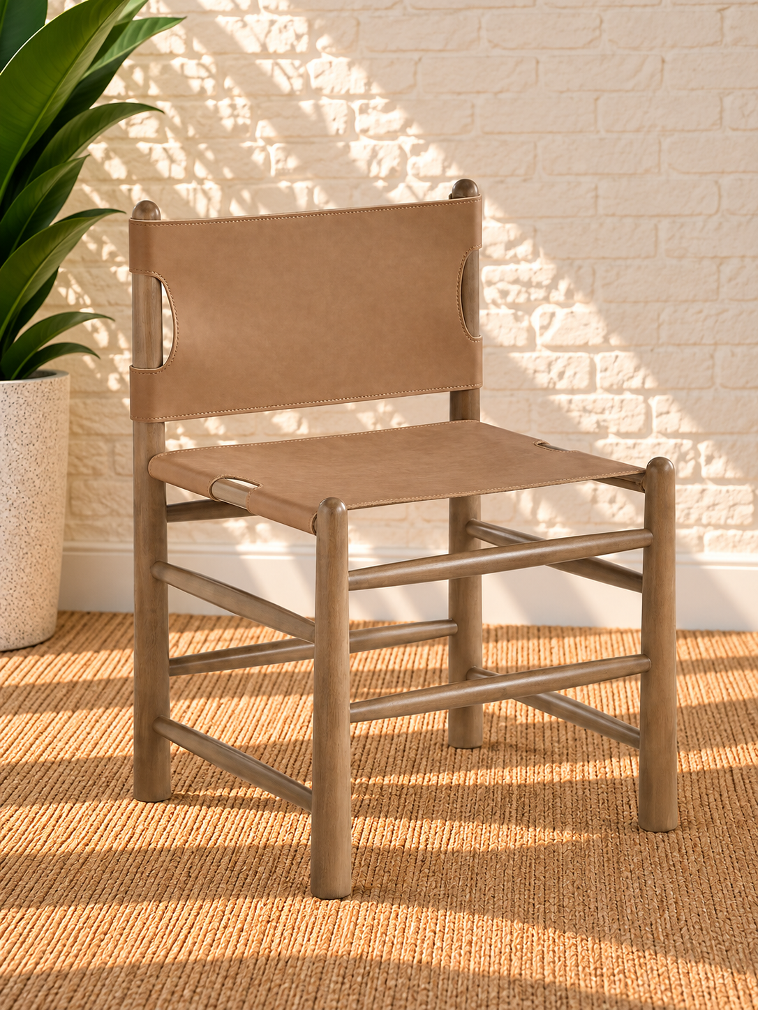 Meryll Natural Brown Dining Chair in Vintage Saddle Leather