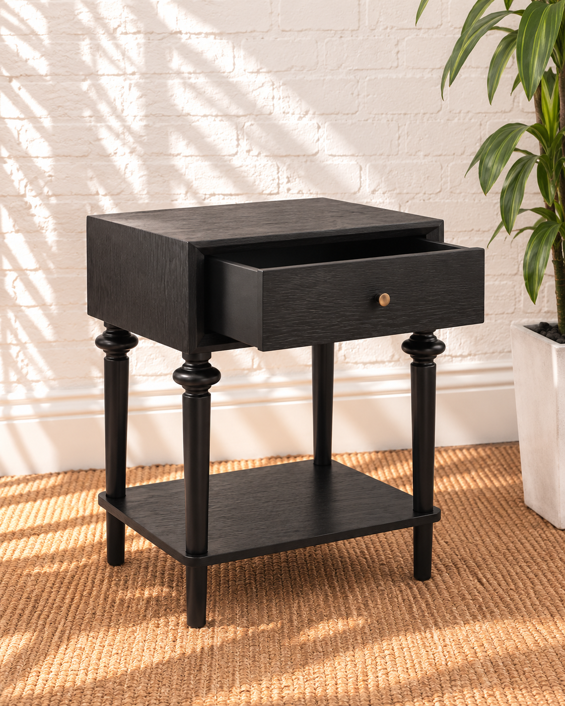 Mina Drawer Nightstand in Natural Black