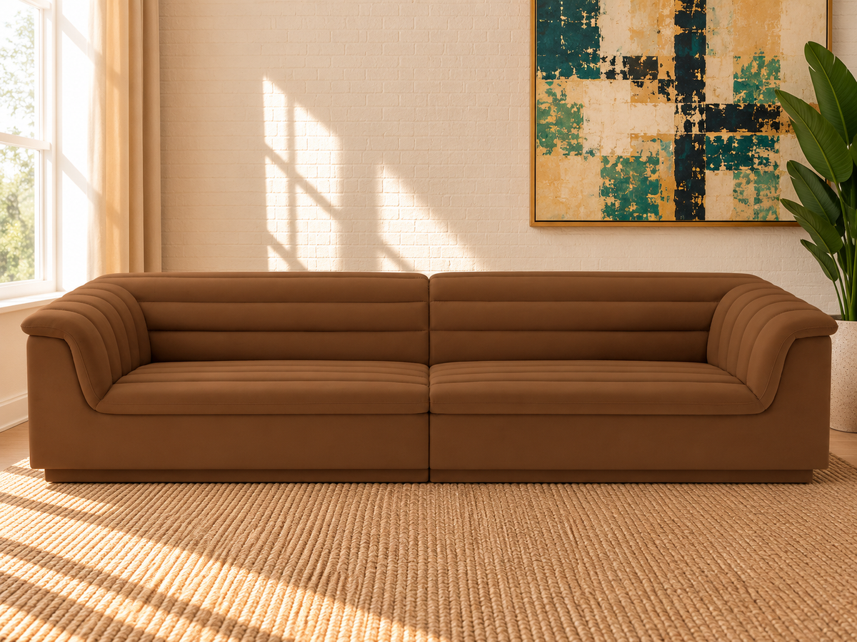 Monica 2-Piece Velvet Sectional Sofa in Caramel