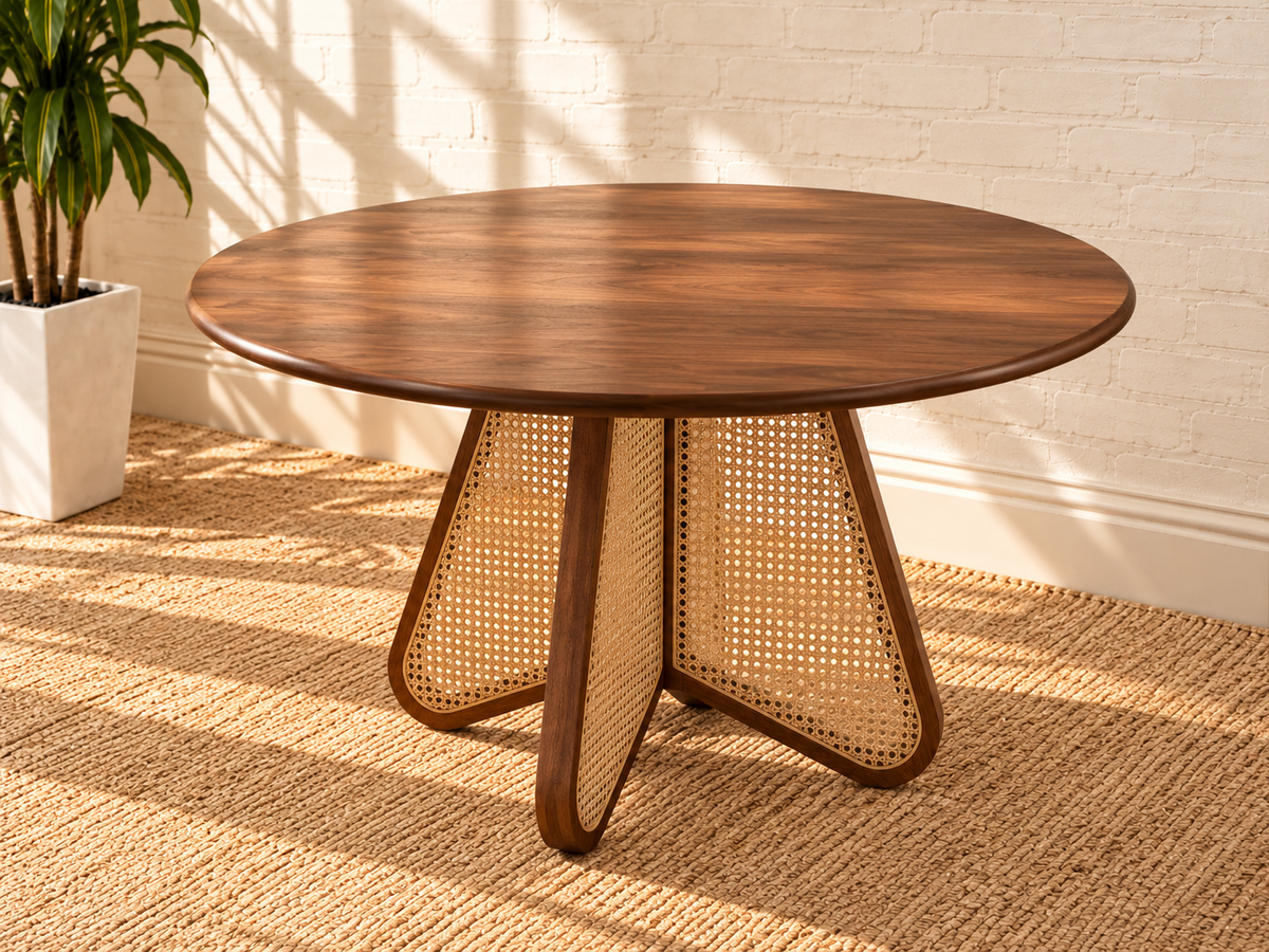 Nabi Cane Dining Table in Natural Brown