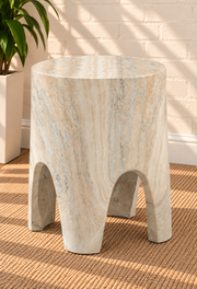 Nellie Concrete Side Table in Ivory Travertine