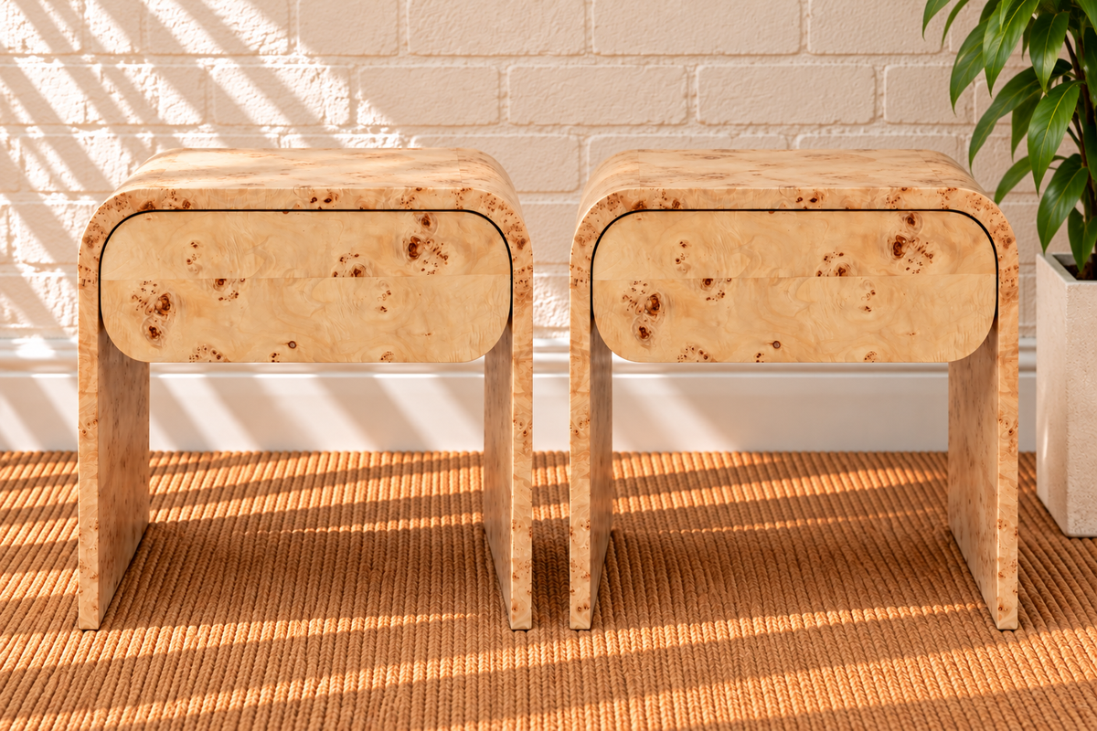 Pair of Blaise Nightstands with Drawer in Natural Burl
