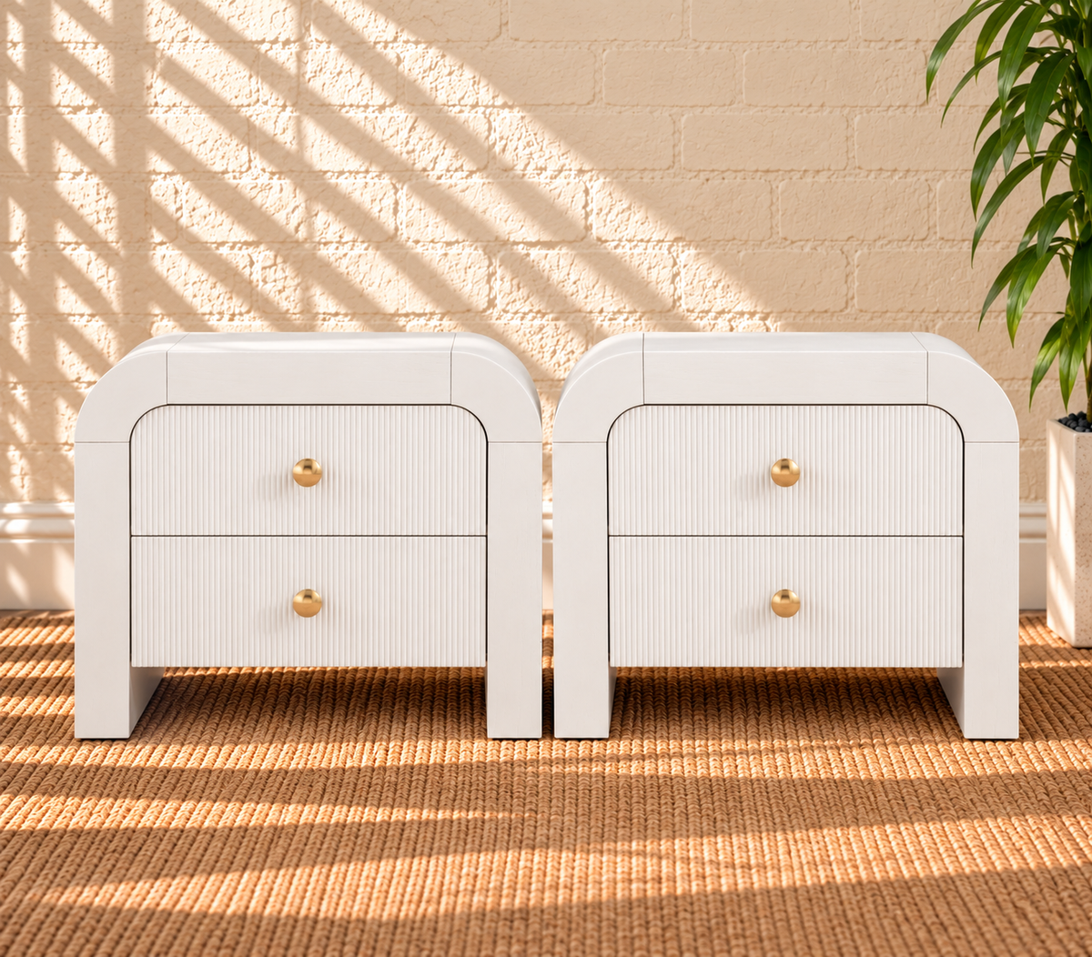 Pair of Blanca 2-Drawer Ash Wood Nightstands in Arctic White