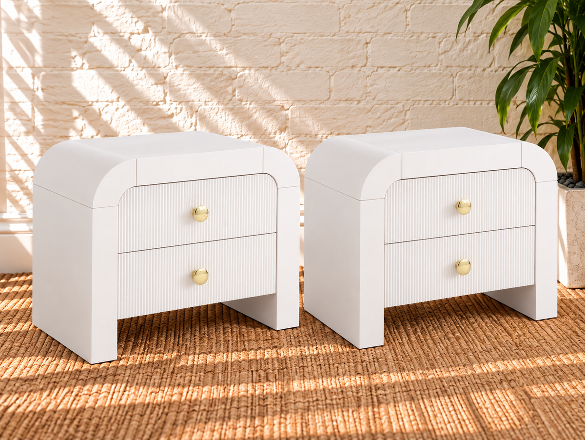 Pair of Blanca 2-Drawer Ash Wood Nightstands in Arctic White
