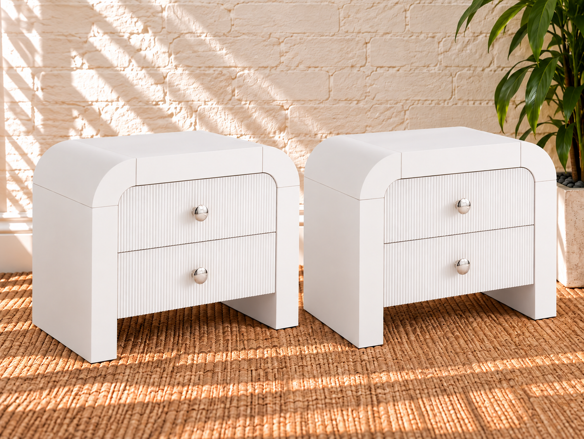 Pair of Blanca 2-Drawer Ash Wood Nightstands in Arctic White
