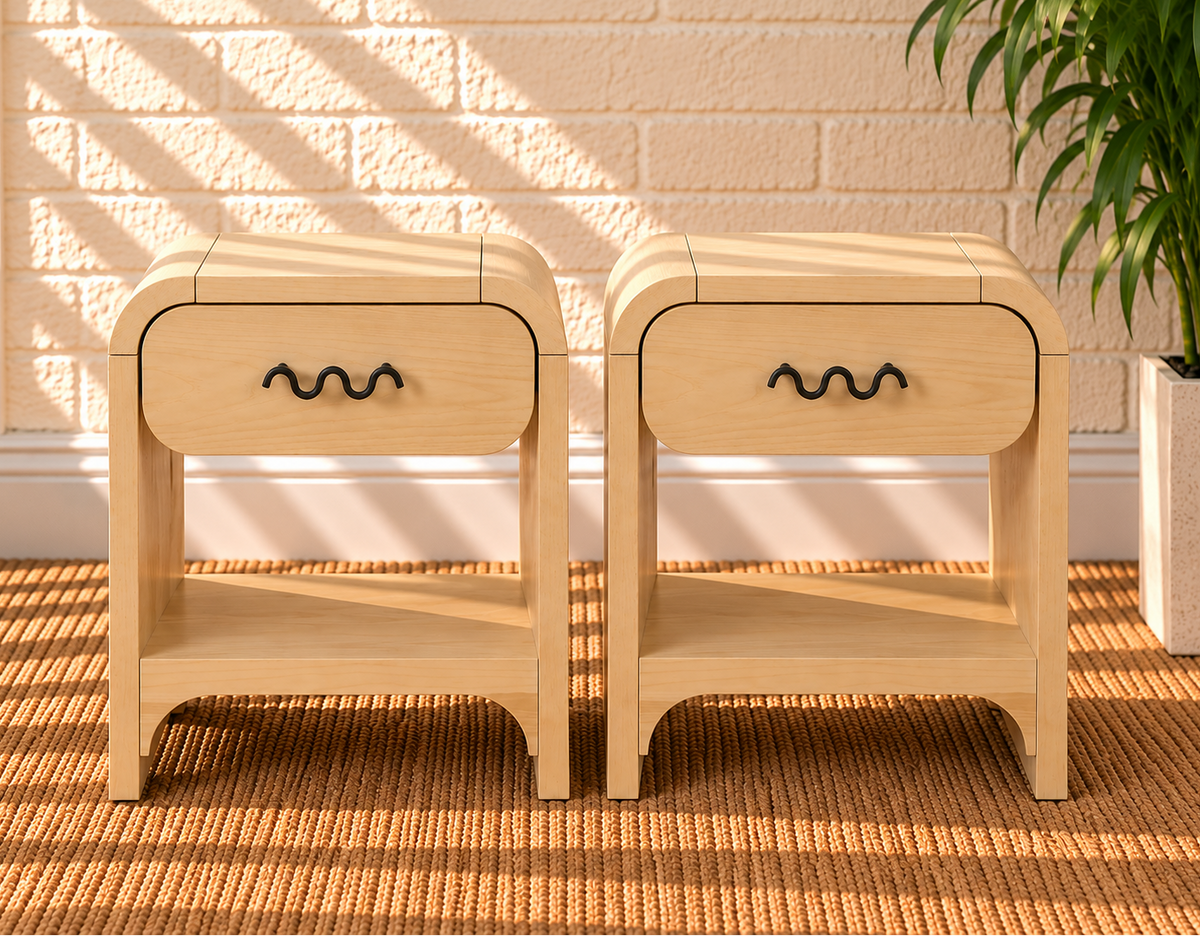Pair of Byron Wood Nightstands with Drawer in Blonde Oak