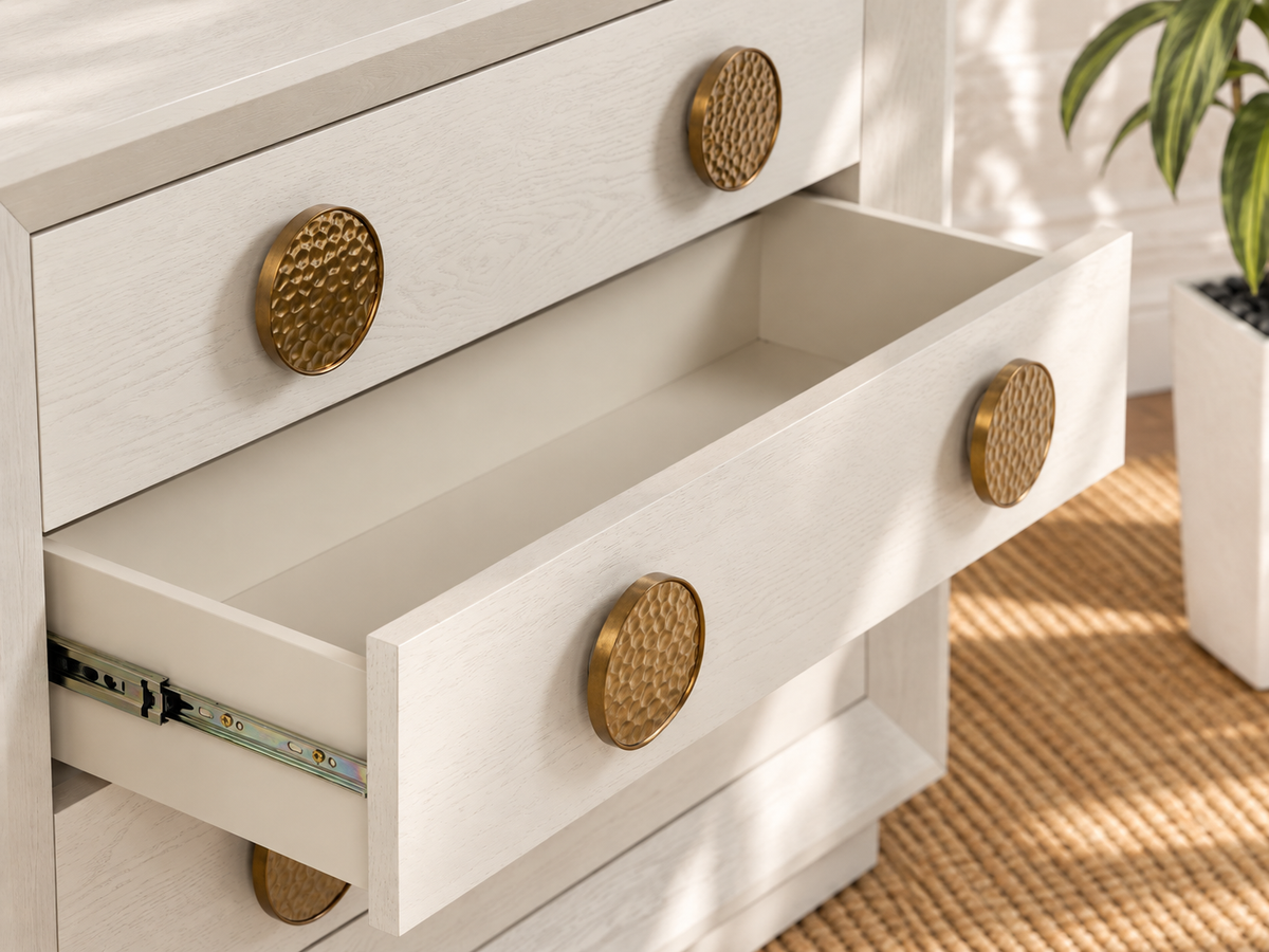 Pair of Phoebe Three-Drawer Nightstands in White Wood