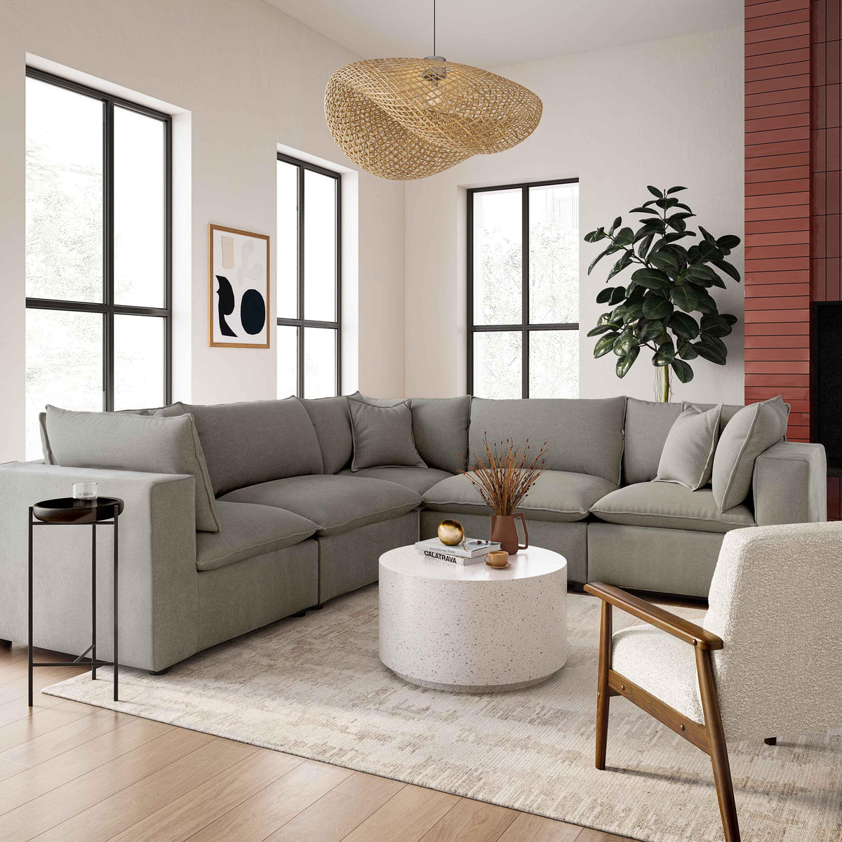 Cali 5-Piece Performance Fabric Modular L-Sectional
