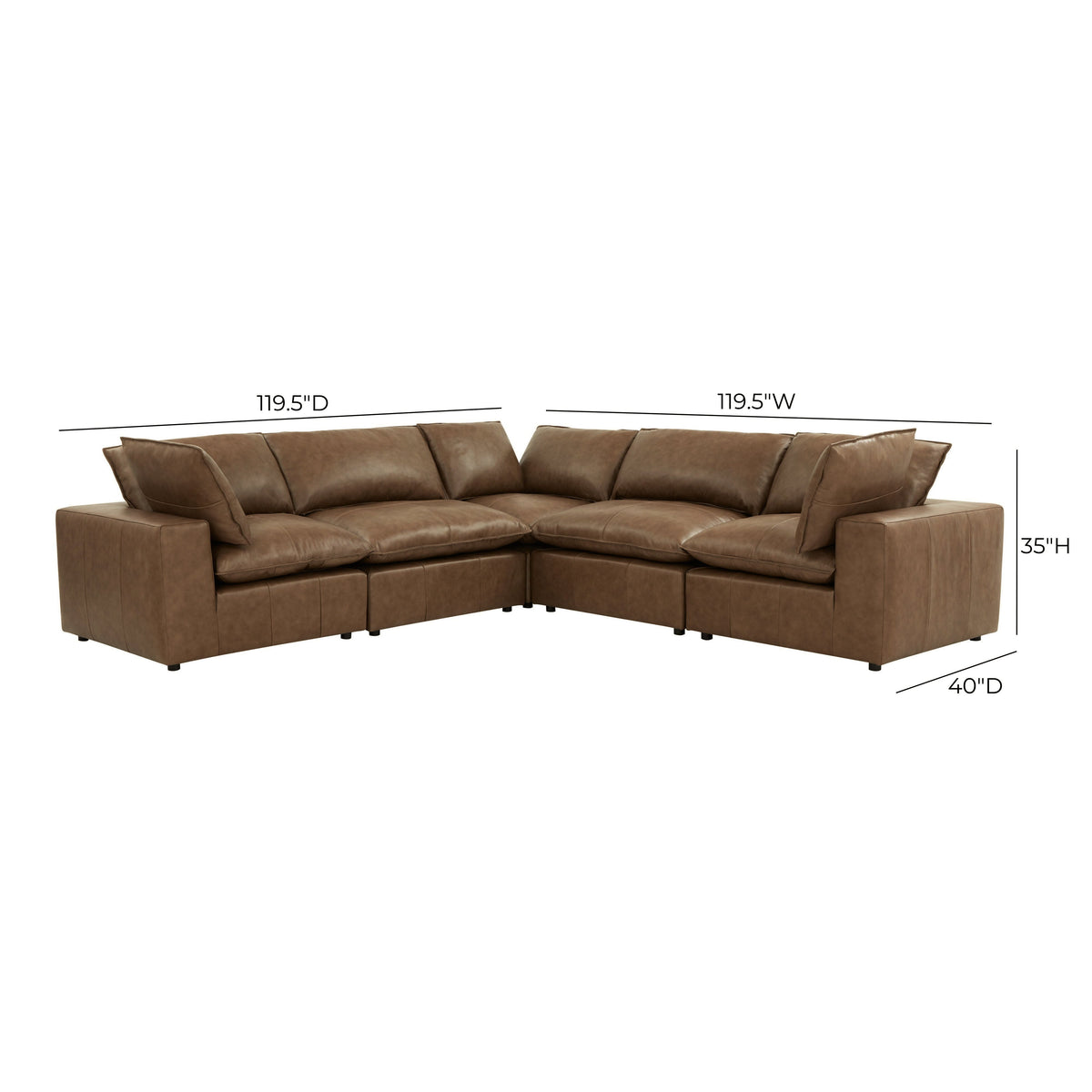 Cali 5-Piece Brown Leather Modular L-Sectional
