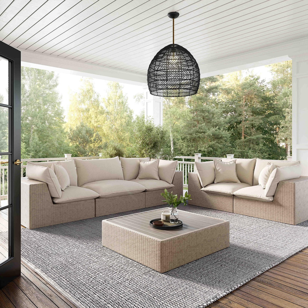 Cali Performance Fabric & Wicker Outdoor Ottoman