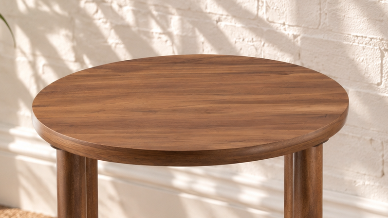 Rayna Round Rattan Side Table in Warm Walnut