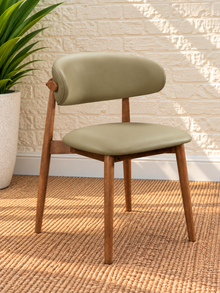 Reed Walnut Dining Chair Upholstered in Desert Khaki Leather